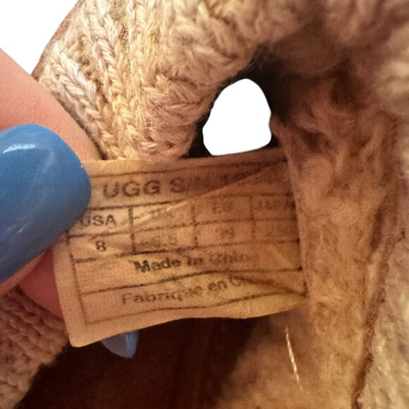 UGG Suede Slip-On Clogs Knit Trim Shearling Lining Chestnut Brown Outdoor Size 8 - Picture 9 of 10